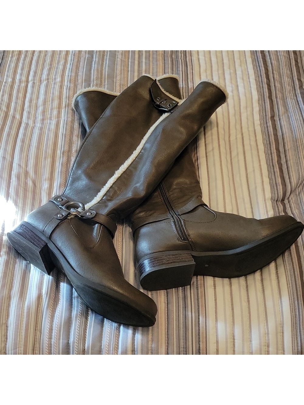 Torrid Women's Brown Winter Boots with Wool Embellishment, Zip-Up, 15" High, 1"